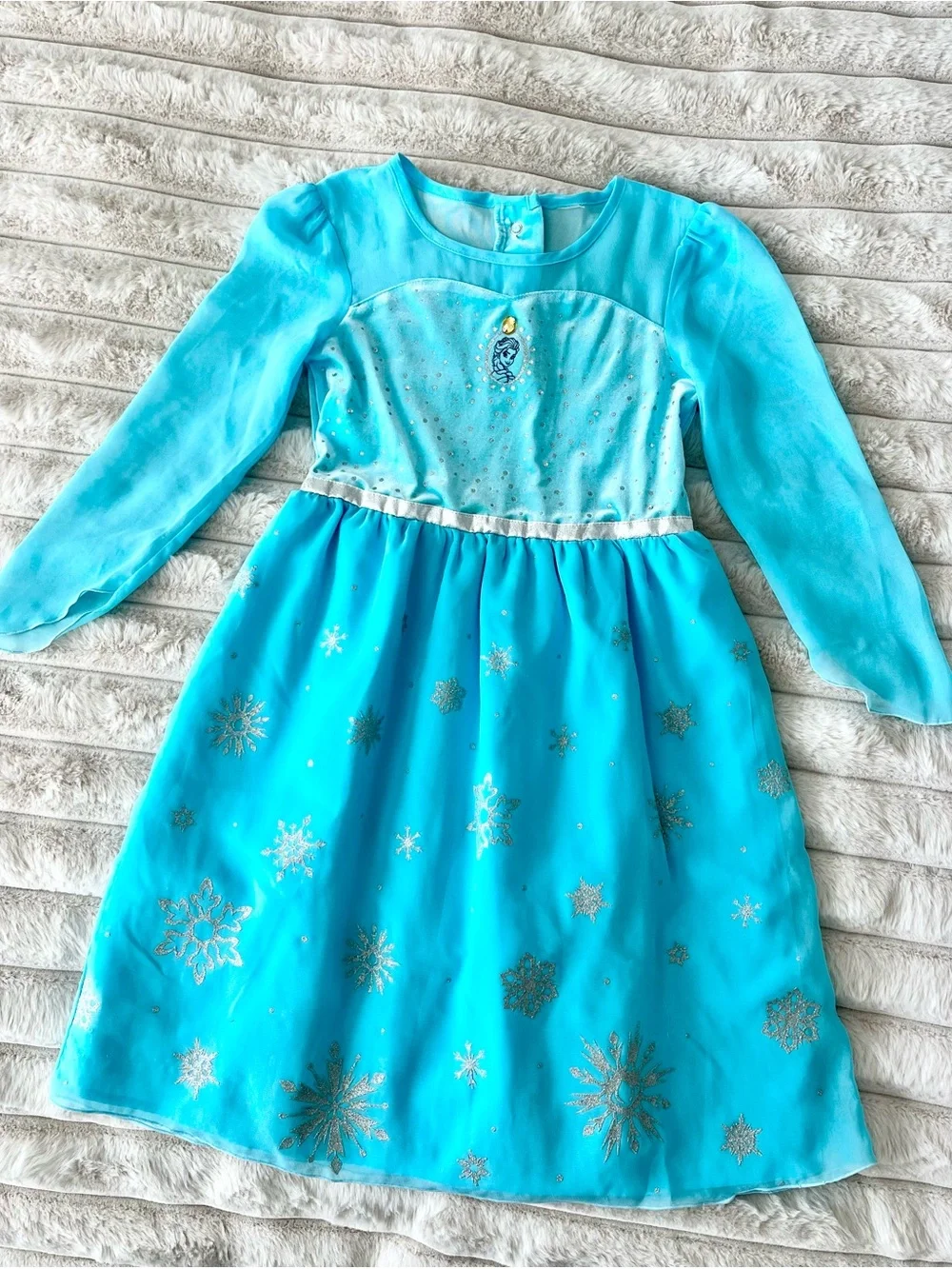 Disney Frozen Elsa Enchanting Costume Dress Blue Snowflake Cape Girls -size 4-6